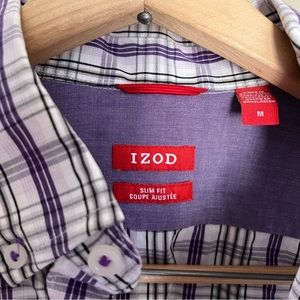 IZOD White/Purple Plaid Dress Shirt Medium